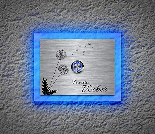 Beleuchtete Edelstahl Türklingeln mit Gravur und über 100 Motive | Gravierte Klingelplatte mit Led-Beleuchtung Größe: 12x9 cm Klingel-Taster Klingelschild Namen Modell: Fuchs-L