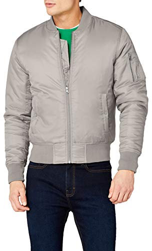 Urban Classics Herren Jacke - Basic Bomber Jacket, Bomberjacke mit aufgesetzter Tasche und Zipper am Arm, Grau (h.Grey 138), Gr. Small