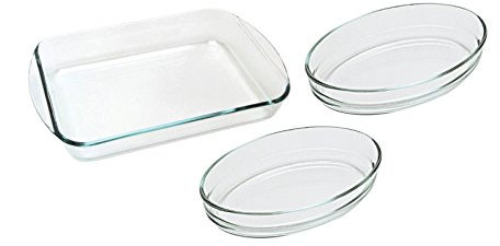 Pyrex Set of 3 Rectangular Dish Set (1 x 2.6L 35x23cm Oval 2x0.65l 21 x 13 cm)