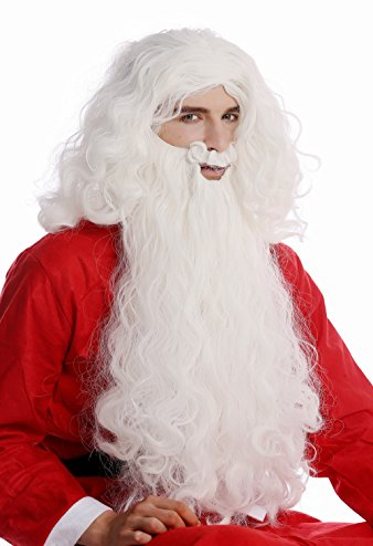 WIG ME UP - 08-A+B-ZA60 Perücke und Bart Set weiß Weihnachtsmann Santa Claus Nikolaus Knecht Ruprecht Zauberer