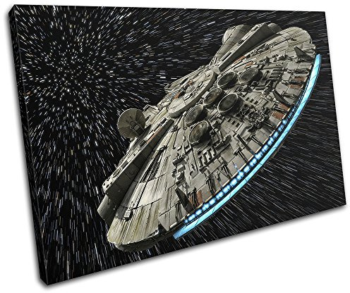 Bold Bloc Design - Star Wars Millennium Falcon Gaming 75x50cm SINGLE Canvas Art Print Box Framed Picture Wall Hanging - Hand Made In The UK - Framed And Ready To Hang