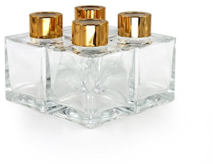 Frandy House Square Glass Diffuser Bottles Set of 4-3.15 High,100ml 3.5 fl oz. Fragrance Accessories Use for Diy Replacement Reed Diffuser Sets with Essential Oils,Reed Sticks. (100ML)