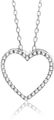 Orovi Halskette Damen Kette Weißgold 9 Karat / 375 Gold mit Herz Diamant Brilliant 0,1 ct