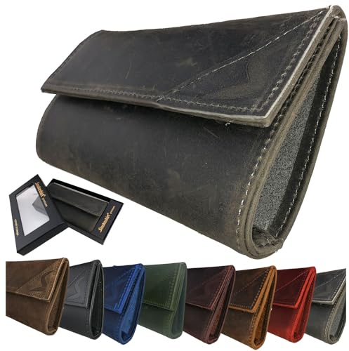 smokeshirt premium Borsello Portatabacco in vera pelle vintage, porta tabacco pellein, cartine filtro singola o doppia con chiusura magnetica, vari colori e design in pelle per donna e uomini