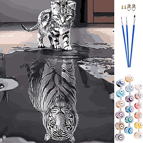 ABEUTY Wandkunst Katze oder Tiger Malen nach Zahlen, DIY Ölgemälde auf Leinwand Gemälde 40x50cm