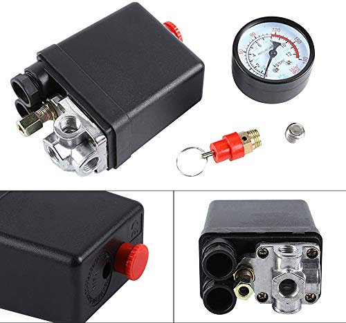 Shoze Air Compressor Pressure Switch 1/4 BSP 4 Port Single Phase Saftey Valve Gauge