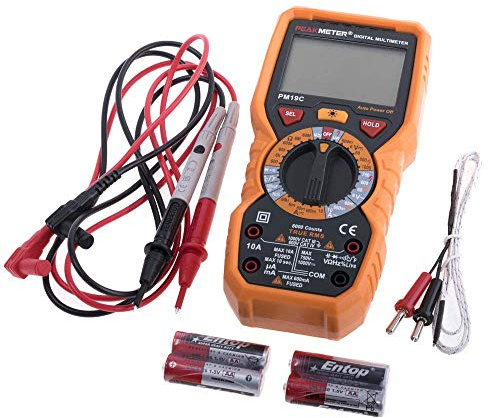 Multimeter PM19C Peakmeter Profi DMM True RMS 6000 Counts NCV Lichtquelle Hohe Genauigkeit Robust Zuverlässig Langlebig DCV/ACV/DCC/ACC/Ohm/Cap/Hz/Duty Cycle/Temperatur Batterien komplett