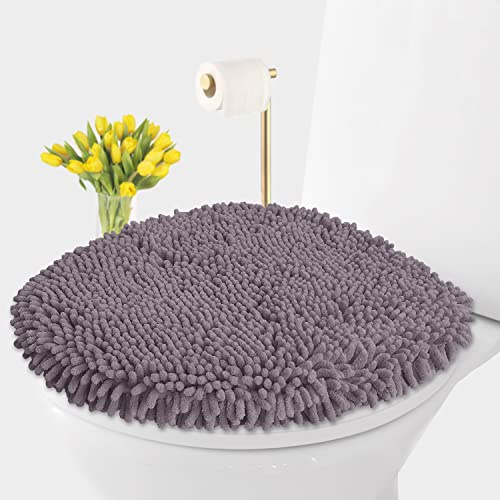 LuxUrux Toilet Lid Cover, Extra-Soft Plush Seat Cloud Washable Shaggy Microfiber Standard Toilet Lid Covers for Bathroom Machine Wash & Dry.