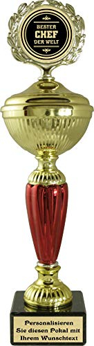 Pokal mit hochwertigen Alu Emblem und Wunschtext auf Sockelschild (Bester Chef)