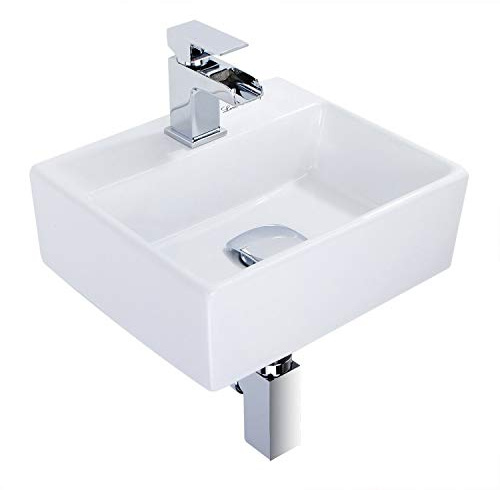 Nidda - Modern White Square Ceramic Small Bathroom Sink, Countertop or Wall-Mounted Basin, Compact Cloakroom Hand Wash - 4.7x15.4x11.8 Inches (HxWxD)