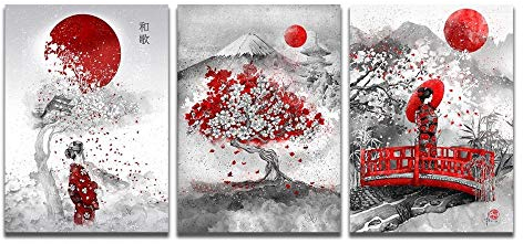 ZDanYA Peinture sur Toile Japonaise Fleur de Cerisier Art Affiche et Impression Murale Art Photo pour Salon décoration de la Maison 30x40cmx3 Pas de Cadre