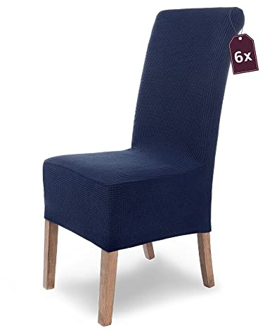 SCHEFFLER-Home Stuhlhusse Stretch Stuhlhusse Sofia / 6er Set/Blau/Elastischer Stuhlbezug/Stretchbezug aus Flanell mit Gummiband/Eleganter Stuhlbezug