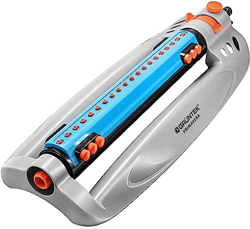 GRÜNTEK Aspersor de Riego Césped Oscilante Automatico para Jardín Largo Alcance 18 x 19m con Motor Turbo - Riego Grandes Superficies