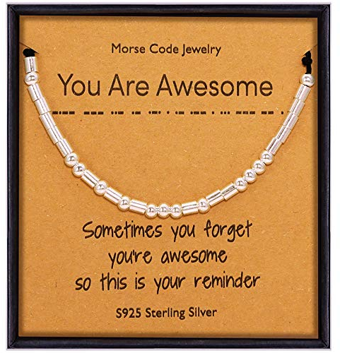 Suyi Inspirational Morse Code Armband für Frauen Mädchen 925 Sterling Silber Perlen Armbänder für Freund Tochter Freundin Frau Frau Mitarbeiter You Are Awesome