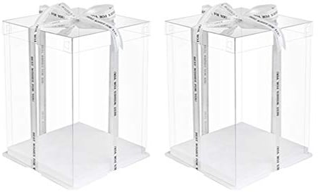 2Pcs Crystal Cake Boxes 2 Tier 8inch Transparent Cake Boxes Double Layer Cake Boxes with Base Birthday Cake Box Square Cake Carrier Dessert Cake Cover Bakery Packaging Boxes (without Ribbon)