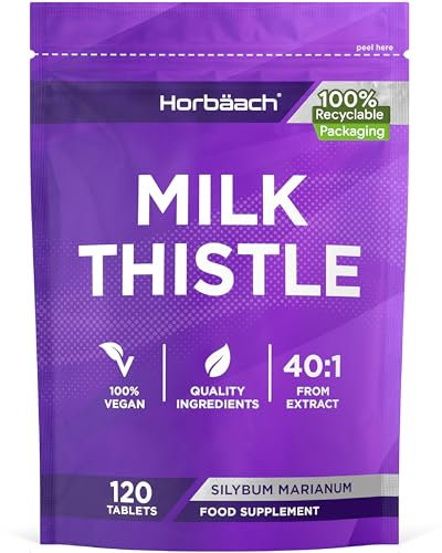 Milk Thistle Tablets | High Strength 240 Vegan Tablets | 8-Month Supply | Silybum Marianum Extract | Recyclable & Resealable Pouch | by Horbaach