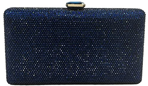 Boutique De FGG Elegante Borsa da Sera con Cristalli per Donna Borse Serali Formale con Strass Stilosa Borsa a Scatola Borsa da Sposa, Piccolo, Blu marino