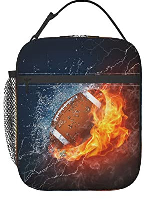 Yilad Ice Fire Football Reusable Lunch Box Insulated LunchBox Cooler Lunch Bag
