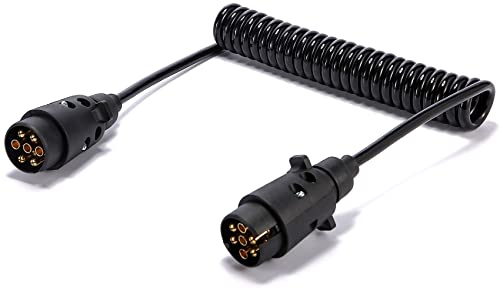 SPARKMOTO Cavo di prolunga per rimorchio 7 Poli da 2.6m con spina 7 poli maschio,Cavo a Spirale rimorchio per RV roulotte,Spirale cavo di collegamento elettrico Rimorchio,cavo Connettore a spirale(MM)
