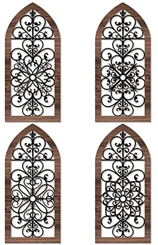 4 Pieces Thicken Rustic Wall Art - Modern Farmhouse Wooden Hollow Carved Design for Living Room, Bedroom, Hallway, Office, Kitchen (Elegant Style)