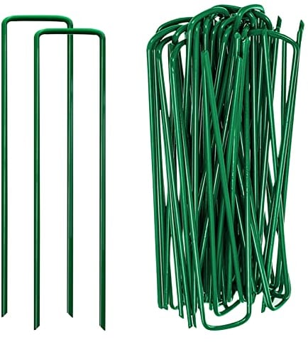 Ledeak 100 Pezzi Picchetti Telo Pacciamatura, Picchetti di Giardino Verde Picchetti Giardino Zincato Antiruggine a Forma di U Ancore a Terra Anti Erbacce, Ancoraggi a Terra per Giardino Campeggio