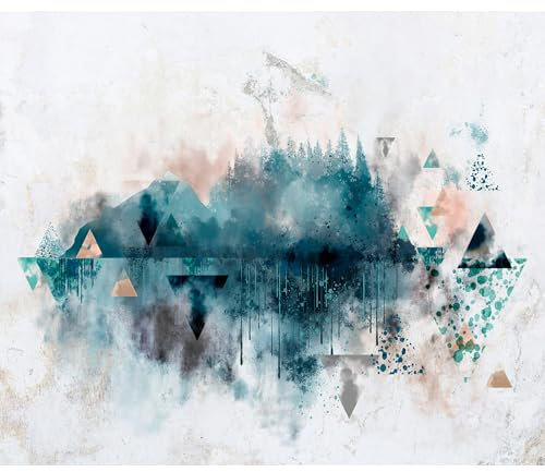 decomonkey - Papier Peint Panoramique Adhésif Abstrait 245x175 cm - Stickers Muraux Salon Chambre Déco XXL Autocollant Murale Bureau - Gris - Fond de paysage géométrique aquarelle abstraite