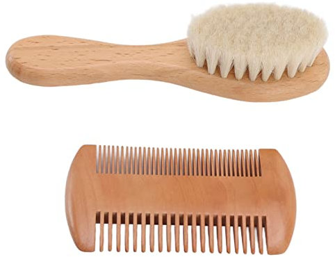 Spacnana Hölzernes Baby-Haarbürsten- und Kamm-Set, Natürliche, Weiche Ziegenborstenbürste, Zweischneidiger Kamm für Babyparty, Neugeborene, Haarpflege-Kits für das Gesundheitswesen