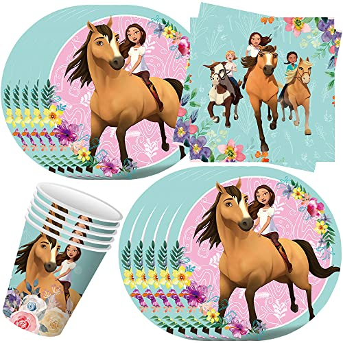 YGCHEN Geburtstag Partygeschirr für Spirit Riding Free Deko Pferde Geschirr Pappbecher Pappteller Servietten Kindergeburtstag Partygeschirr Dekoration für 10 Personen
