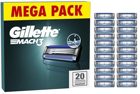 Gillette Mach3 Razor Blades Men, Pack of 20 Razor Blade Refills, Upgraded Lubrastrip for an Enhanced Glide