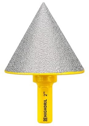 HIGHDRIL Diamond Beveling Chamfer Bit - 50mm Diamond Finger Cutter to Enlarge and Trim Existing Holes in Porcelain, Ceramic, Marble, Granite with Hex Shank