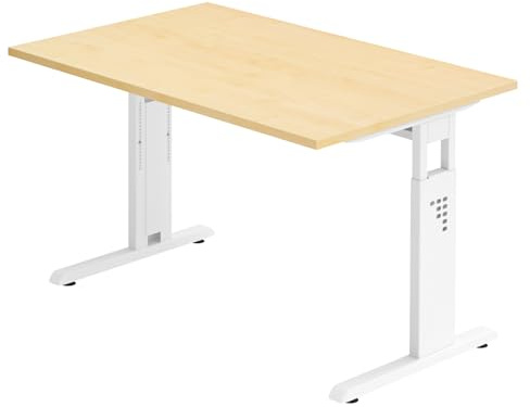 bümö höhenverstellbarer Schreibtisch O-Serie 120x80 cm in Ahorn, Gestell in weiß - PC Tisch klein für's Büro manuell höhenverstellbar, Computertisch verstellbar