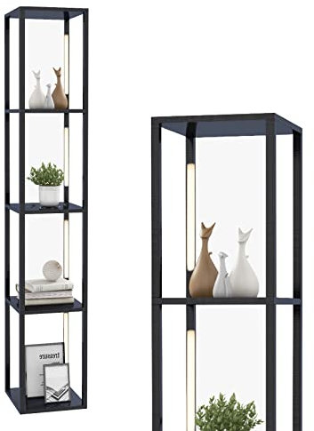 COSTWAY Floor Lamp with Shelves, Tall Standing Light with 4 Rotatable LED Strips, 3-Level Adjustable Brightness & Foot Switch, 4 Layers Reading Lamp for Bedroom Living Room (Square)