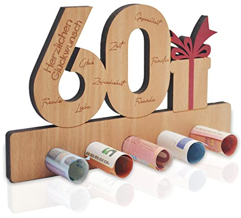 60. Geburtstag Geldgeschenk Holz, Geschenk zum 60.Geburtstag, Geldgeschenke zum Jubiläum, Holz Schild Gästebuch, Geschenke für Freunde Familie Mann Frau Männer Frauen