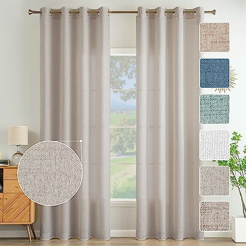 MIULEE Wohnzimmer Vorhänge Gardinen Leinen Ösenvorhang Leinenoptik Vorhang Boho Gardine mit Ösen Semi-transparent Leinenvorhang Curtains 2er Set HxB 215x140 cm,Natur