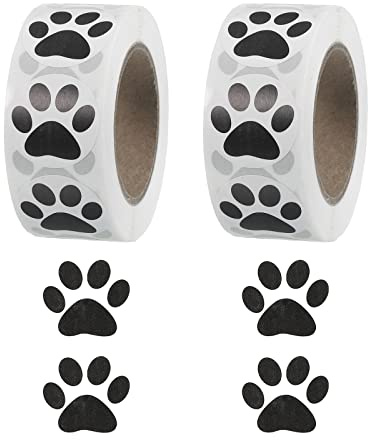 sourcing map 2 Roll Paw Prints Stickers 1 Inch Adhesive Black Dog Paw Prints Labels for Greeting Cards, Envelopes, Gift Bags, 500 Count/Roll