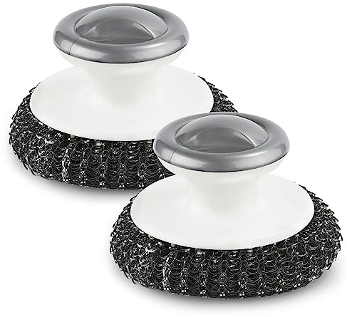 SAVITA 2pcs Steel Wool Scrubber with Handle, Heavy Duty Pot Scrubbers Stainless Steel Cleaning, Easy to Remove Stubborn Stains Kitchen Supplies for Dishes, Pots, Pans, Grills, Sink
