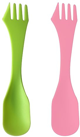 Jitnga Juego De 2 Piezas Cuchara De Vajilla Multifuncional De Plástico 3 En 1 - Cubiertos Para Exteriores Juego De Cubiertos De 17 Cm (Rosa Y Verde)