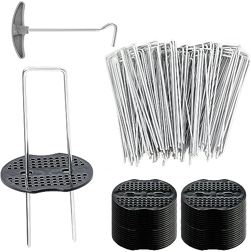Thgtao Erdanker, Anti Rost Erdnägel, 50 Stück Erdanker 150MM Lang + 50 Buffer Washer Set, 40 MM Breit, Ø 2.2 MM, Stabile Bodenanker für Unkrautvlies, Gartenvlies, Zaun, Camping