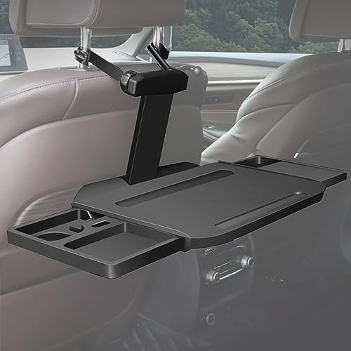 Portable Car Seat Tray Table, Foldable Telescopic Auto Backseat Food Trays Desk, Aluminum Alloy Multifunctional Back Seat Laptop Desk With Secure Strap Design, For Rear Passenger Road Trip Eating & Wo