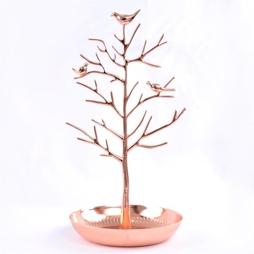 igadgitz Home U7250 Albero Porta Gioielli, Albero Portagioie con Uccelli, Porta Collane, Organizer Gioielli - Oro Rosa