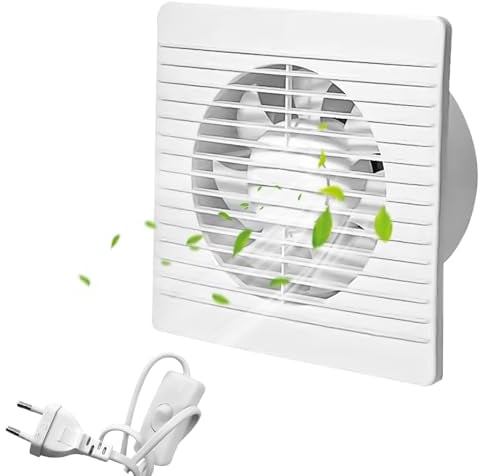 Nizirioo Ventilatore da bagno, Ø 100 mm, ventilatore da parete, ventilatore da bagno, ventilatore con cavo, interruttore a parete, ventilatore per WC, funzionamento silenzioso, basso consumo
