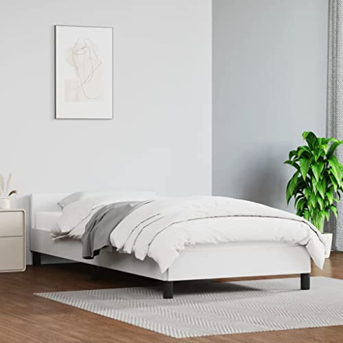 Hovothy Bettgestell mit Kopfteil Kunstleder 90x200 cm Betten Stauraumbett Gepolsterter Plattformbettrahmen Einzelbett Schrankbett Jugendbett Weiß