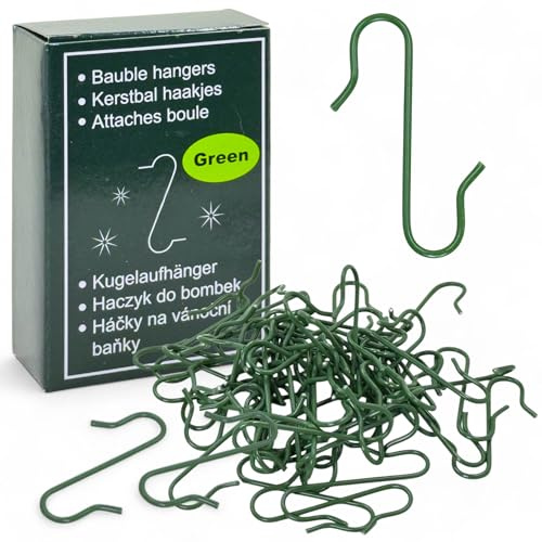 MIJOMA Gancio a S, gancio per palline di Natale, doppio gancio per albero di Natale, pratico gancio rapido per palline di Natale e decorazioni, 33 mm, metallo (50 pezzi, verde)