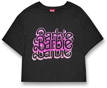 Barbie Maglietta Corta da Donna | T-Shirt Grigia con Grafica a Triplo Logo con Lavaggio Acido da Donna | Top Rosa a Maniche Corte con Logo retrò Movie Merchandise Regalo per Adulti