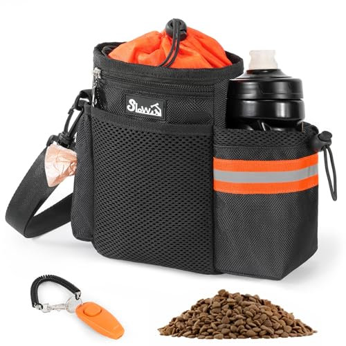 Eyein Dog Treat Pouch Bag - Large Capacity Waterproof Dog Training Bag with Poop Bag Dispenser & Water Bottle Holder, Adjustable Dog Walking Bag with Multiple Pockets 4 Ways to Wear for Outdoor (OR)