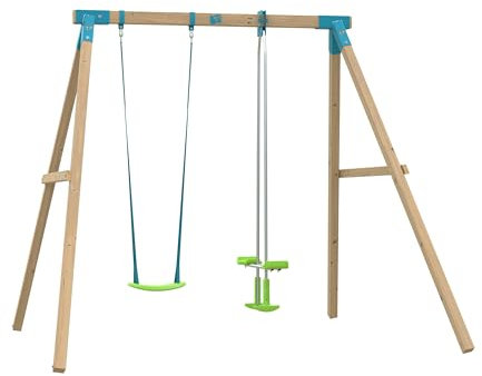 TP Toys Kingswood Double Swing Squarewood Set With Glider, One Swing Seat & Ground Stakes Swing Accessories, Double Swing Stand. FSC Certified Wood, Outdoor Hanging Stand - 3 Years+