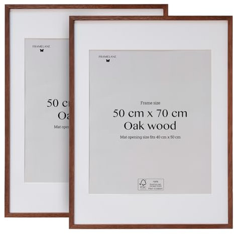 Framelane Set of 2 Bilderrahmen 50x70 - FSC-Zertifiziertes Holzbilderrahmen Dunkelbraun Aus Eichenholz, Mit Passepartout, Kratzfestes & Bruchsicheres Acrylglas, Für Wandmontage Quer- Und Hochformat