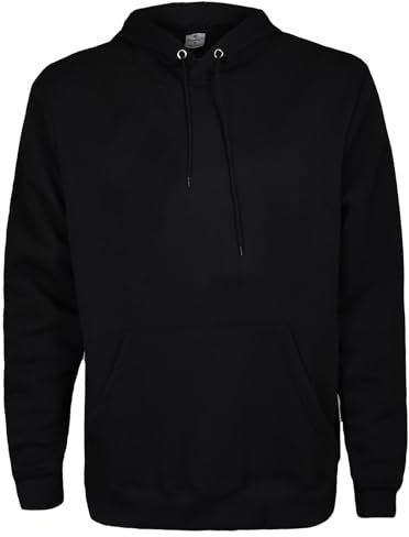 True Face Mens Hoodie Pullover Classic Hooded Fleece Top Plain Ribbed Cuff Long Sleeve Sweatshirt Pull Over Jumper Hoody Top Black M