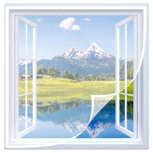 Washable Insect Net Mesh 75x140cm Fiberglass Window Screen Mesh Hook and Loop Tape, Removable Window Mesh Net for Most Windows,White