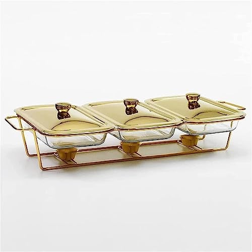 Chafing Dish Buffet Set, Rectangular Stainless Steel Chafers and Buffet Warmers Sets with Trays Pan Lid Frame Stand for Kitchen Party Banquet 3 * 1.3L